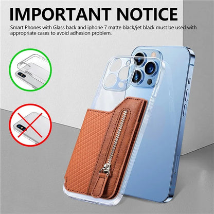 Zipper Card Holder Bag Kickstand Carbon Fiber Texture Leather Zipper Wallet