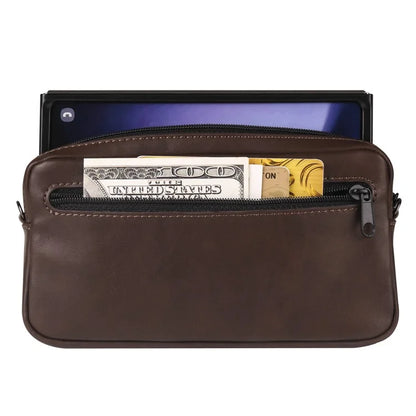 6.7-6.9 inch Crossbody Bag Fanny Packs Crazy Horse Texture Leather Belt Bag Crossbody Purse Traveling Workout