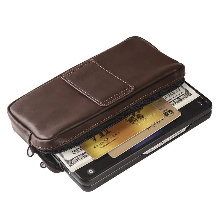 6.7-6.9 inch Crossbody Bag Fanny Packs Crazy Horse Texture Leather Belt Bag Crossbody Purse Traveling Workout
