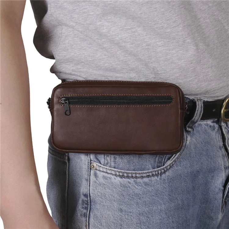 6.7-6.9 inch Crossbody Bag Fanny Packs Crazy Horse Texture Leather Belt Bag Crossbody Purse Traveling Workout