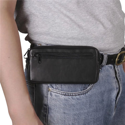 6.7-6.9 inch Crossbody Bag Fanny Packs Crazy Horse Texture Leather Belt Bag Crossbody Purse Traveling Workout