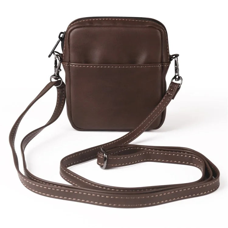Small Crossbody Bag Vertical Zipper Foldable Phone Waist Bag Leather Belt Bag with Adjustable Strap