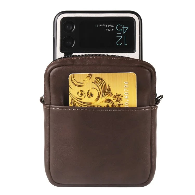 Small Crossbody Bag Vertical Zipper Foldable Phone Waist Bag Leather Belt Bag with Adjustable Strap