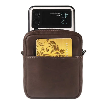 Small Crossbody Bag Vertical Zipper Foldable Phone Waist Bag Leather Belt Bag with Adjustable Strap