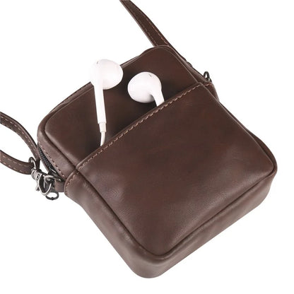 Small Crossbody Bag Vertical Zipper Foldable Phone Waist Bag Leather Belt Bag with Adjustable Strap
