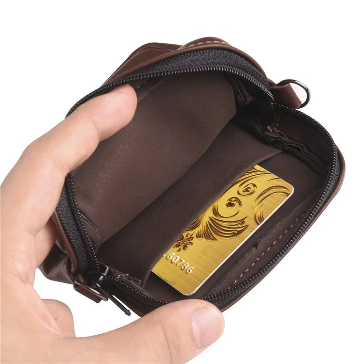 Small Crossbody Bag Vertical Zipper Foldable Phone Waist Bag Leather Belt Bag with Adjustable Strap