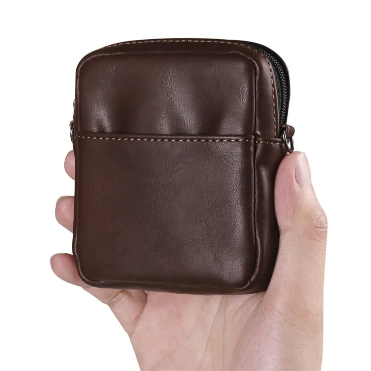 Small Crossbody Bag Vertical Zipper Foldable Phone Waist Bag Leather Belt Bag with Adjustable Strap
