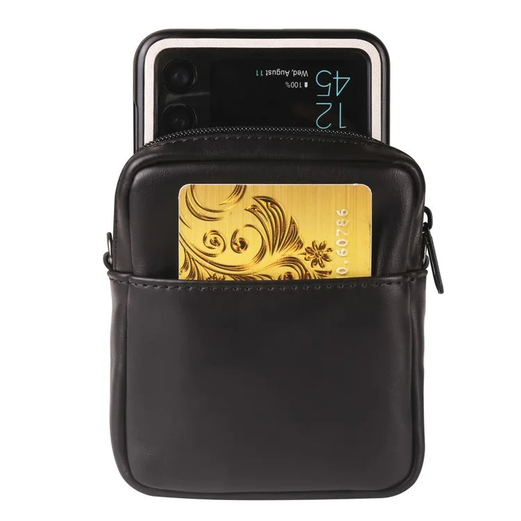Small Crossbody Bag Vertical Zipper Foldable Phone Waist Bag Leather Belt Bag with Adjustable Strap