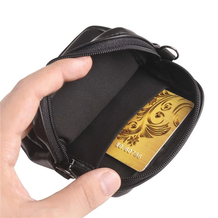 Small Crossbody Bag Vertical Zipper Foldable Phone Waist Bag Leather Belt Bag with Adjustable Strap
