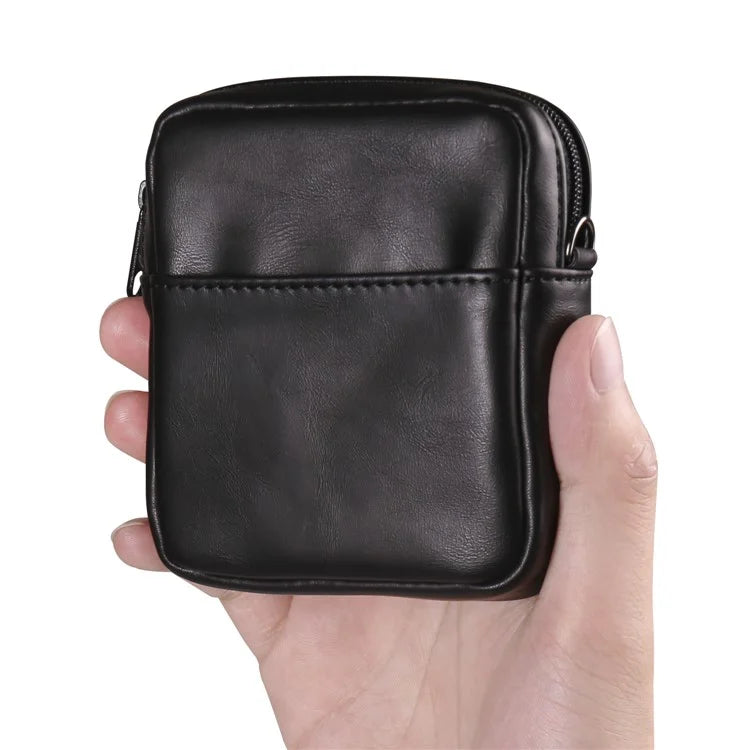 Small Crossbody Bag Vertical Zipper Foldable Phone Waist Bag Leather Belt Bag with Adjustable Strap