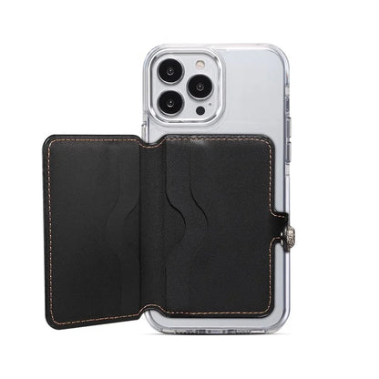 Color Matching Adhesive Card Holder for Mobile Phones Leather Card Bag with Kickstand