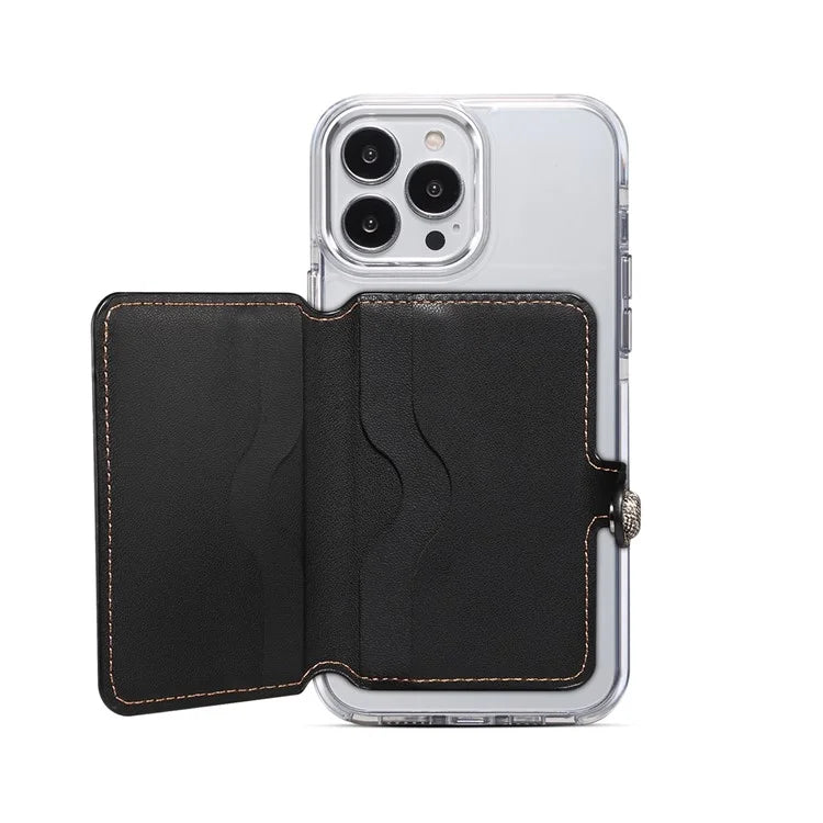 Color Matching Adhesive Card Holder for Mobile Phones Leather Card Bag with Kickstand