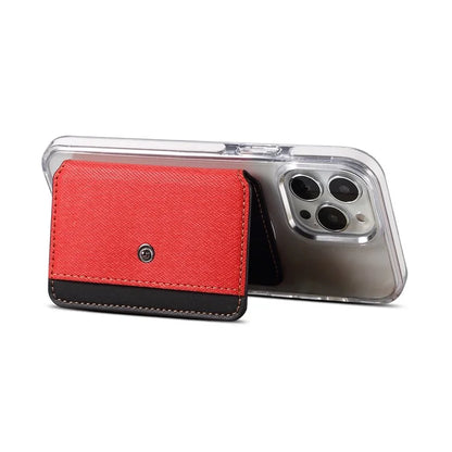Color Matching Adhesive Card Holder for Mobile Phones Leather Card Bag with Kickstand