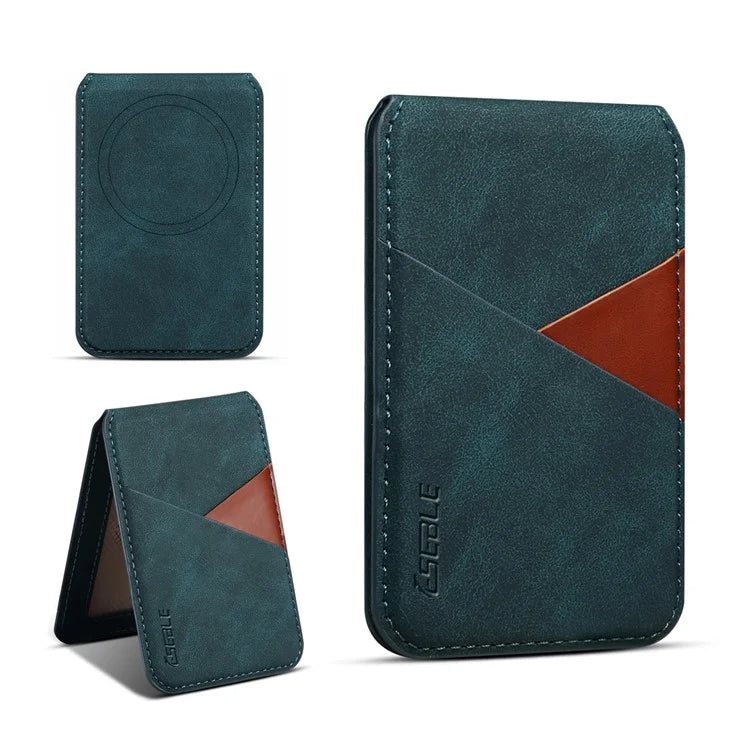 ESEBLE Magnetic Card Holder Compatible with MagSafe RFID Blocking Phone Leather Wallet Kickstand