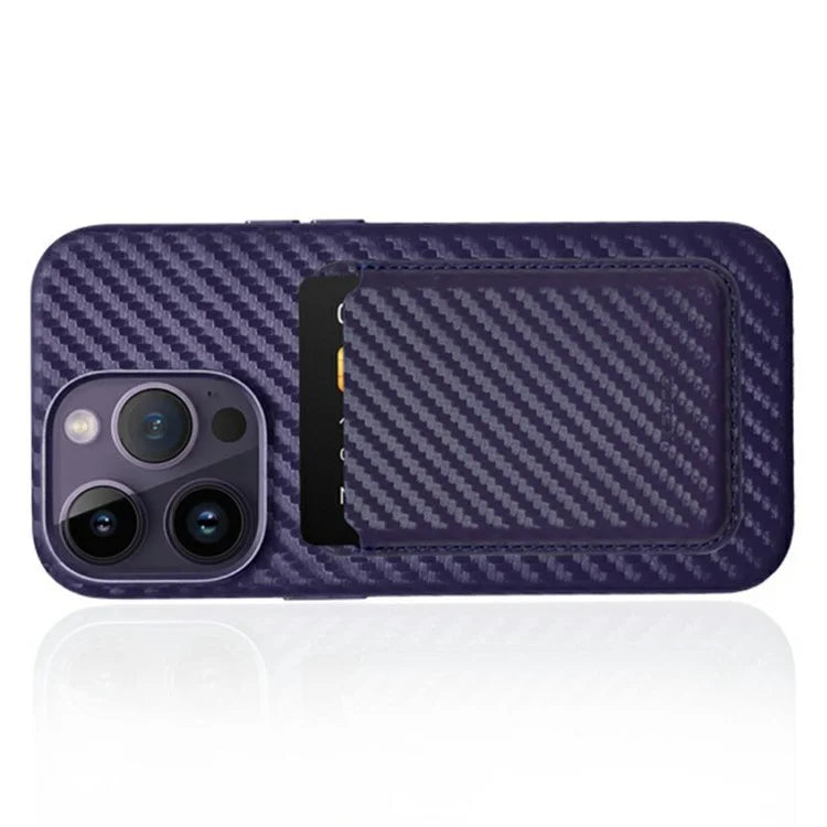 KZDOO Carbon Fiber Texture Magnetic Card Holder Compatible with MagSafe Cell Phone Leather Wallet