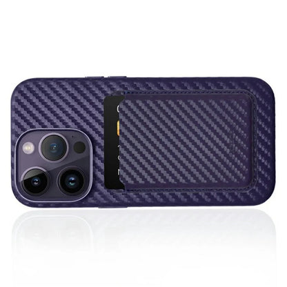 KZDOO Carbon Fiber Texture Magnetic Card Holder Compatible with MagSafe Cell Phone Leather Wallet