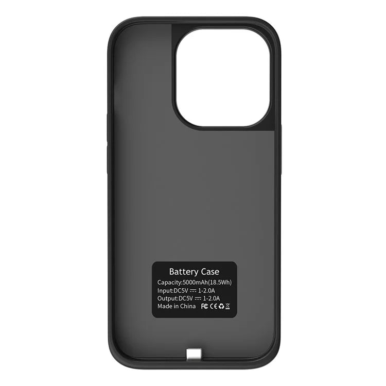 T43 For iPhone 15 5000mAh Battery Charging Case Kickstand Protective Extended Battery Charger Case