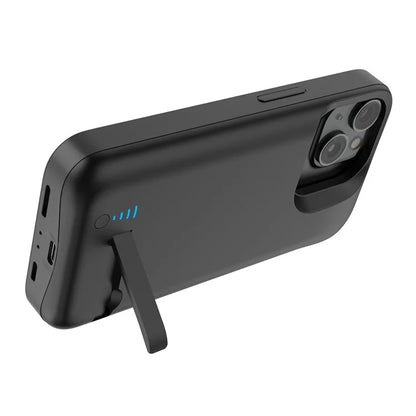 T43 For iPhone 15 5000mAh Battery Charging Case Kickstand Protective Extended Battery Charger Case