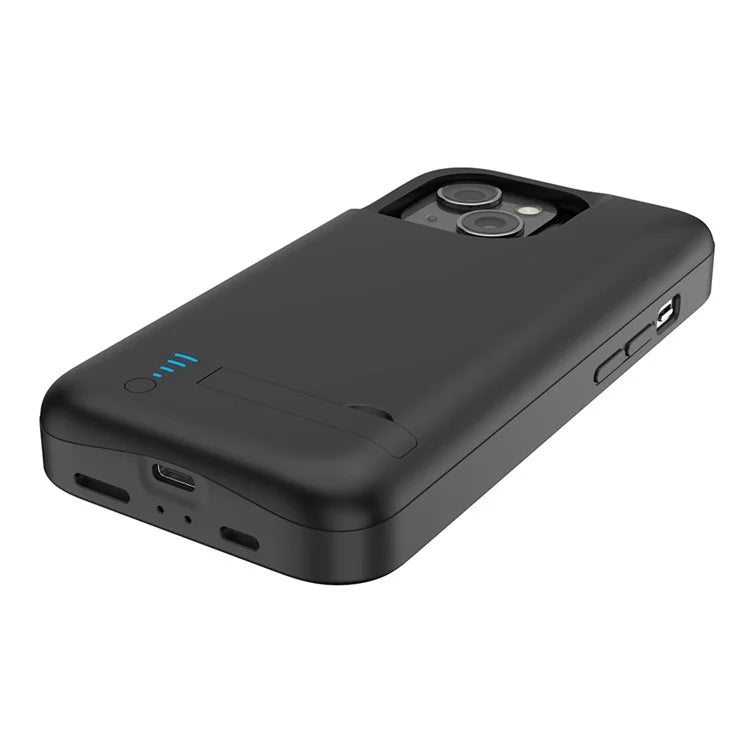 T43 For iPhone 15 5000mAh Battery Charging Case Kickstand Protective Extended Battery Charger Case