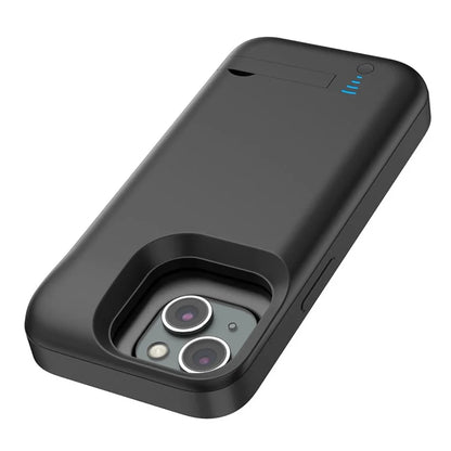 T43 For iPhone 15 5000mAh Battery Charging Case Kickstand Protective Extended Battery Charger Case