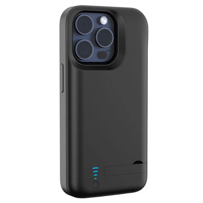 T44 For iPhone 15 Pro Additional Battery Case Kickstand 5000mAh Backup Battery Power Phone Case