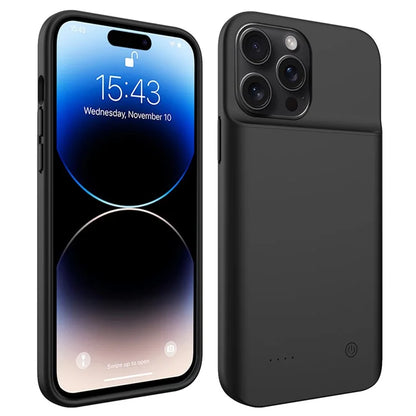 For iPhone 15 Pro Battery Case 6800mAh Soft Edge Rechargeable Charger Case Battery Pack