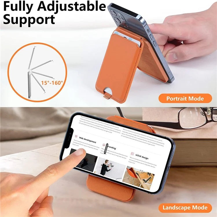 For iPhone 12 / 13 / 14 / 15 Series Magnetic Card Holder Compatible with MagSafe PU Phone Kickstand Card Bag