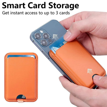 For iPhone 12 / 13 / 14 / 15 Series Magnetic Card Holder Compatible with MagSafe PU Phone Kickstand Card Bag