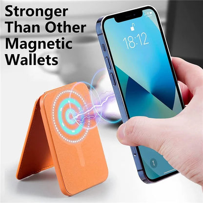 For iPhone 12 / 13 / 14 / 15 Series Magnetic Card Holder Compatible with MagSafe PU Phone Kickstand Card Bag