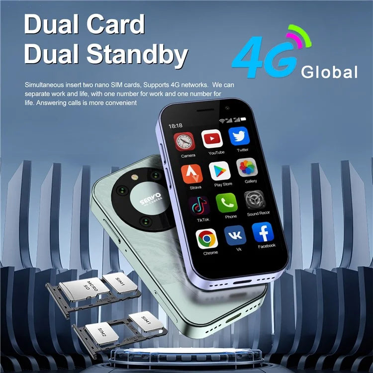 SERVO KING9000 3+64GB 3" Display Ultra-Mini 4G Smartphone, Dual SIM Dual Standby