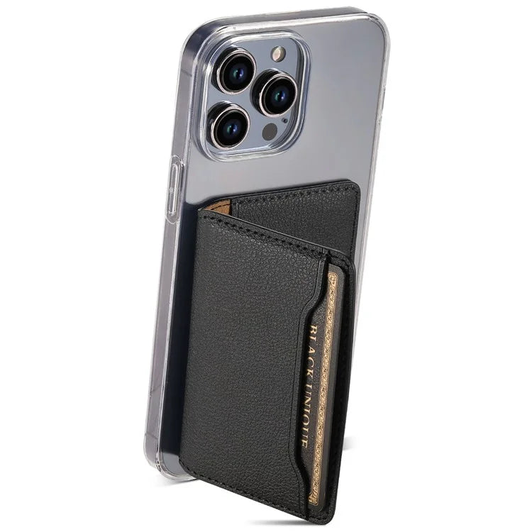 Calf Texture PU Leather Card Holder Phone Card Case Adhesive Cellphone Kickstand