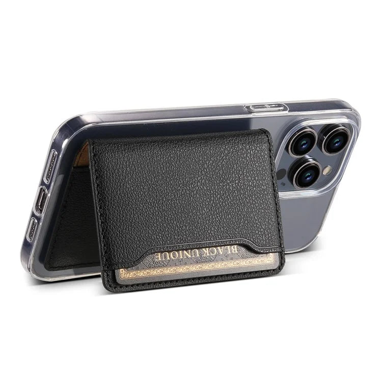 Calf Texture PU Leather Card Holder Phone Card Case Adhesive Cellphone Kickstand
