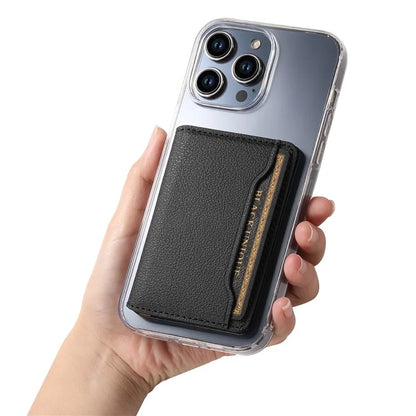 Calf Texture PU Leather Card Holder Phone Card Case Adhesive Cellphone Kickstand