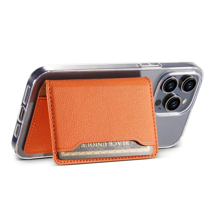 Calf Texture PU Leather Card Holder Phone Card Case Adhesive Cellphone Kickstand