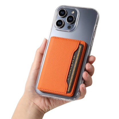 Calf Texture PU Leather Card Holder Phone Card Case Adhesive Cellphone Kickstand