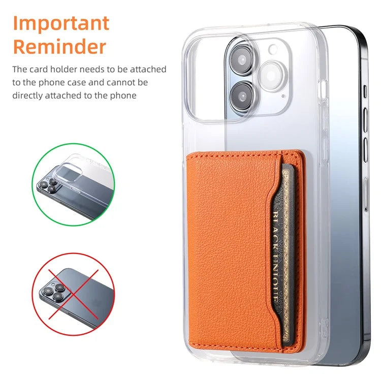 Calf Texture PU Leather Card Holder Phone Card Case Adhesive Cellphone Kickstand