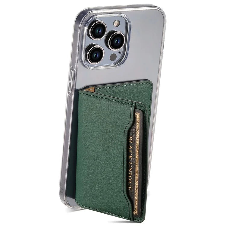 Calf Texture PU Leather Card Holder Phone Card Case Adhesive Cellphone Kickstand