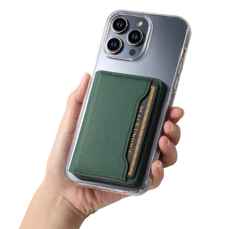 Calf Texture PU Leather Card Holder Phone Card Case Adhesive Cellphone Kickstand