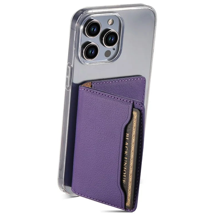 Calf Texture PU Leather Card Holder Phone Card Case Adhesive Cellphone Kickstand