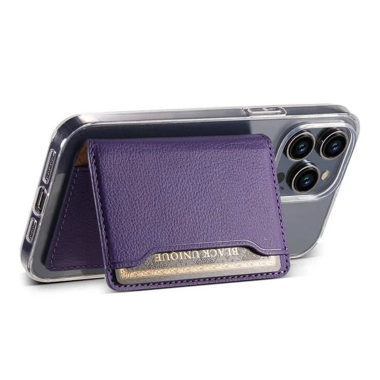 Calf Texture PU Leather Card Holder Phone Card Case Adhesive Cellphone Kickstand