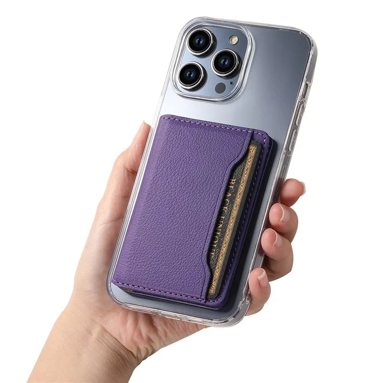 Calf Texture PU Leather Card Holder Phone Card Case Adhesive Cellphone Kickstand