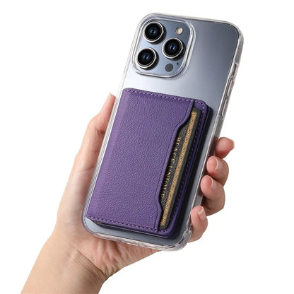 Calf Texture PU Leather Card Holder Phone Card Case Adhesive Cellphone Kickstand