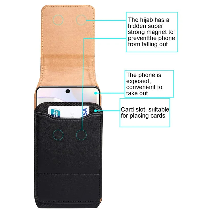 6.1 inch Phone Pouch PU Leather Waist Belt Hanging Phone Bag with Card Slot (Vertical Type)