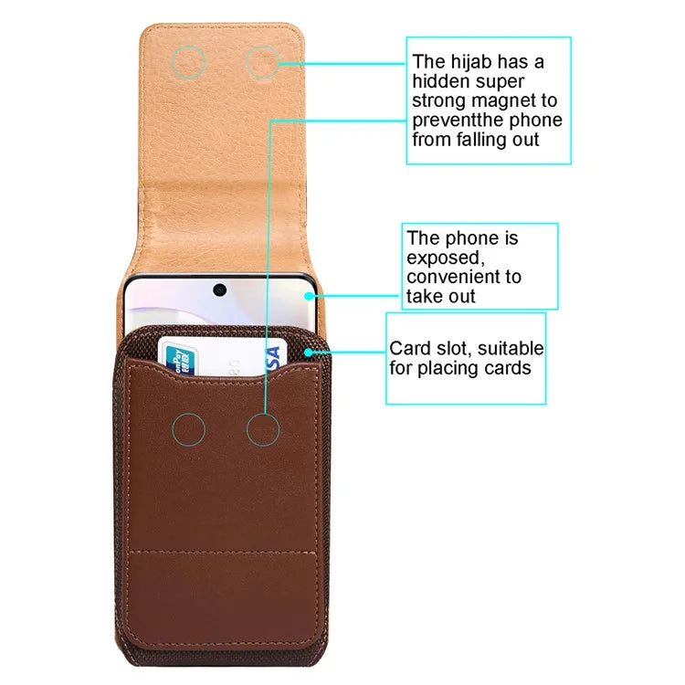 6.1 inch Phone Pouch PU Leather Waist Belt Hanging Phone Bag with Card Slot (Vertical Type)
