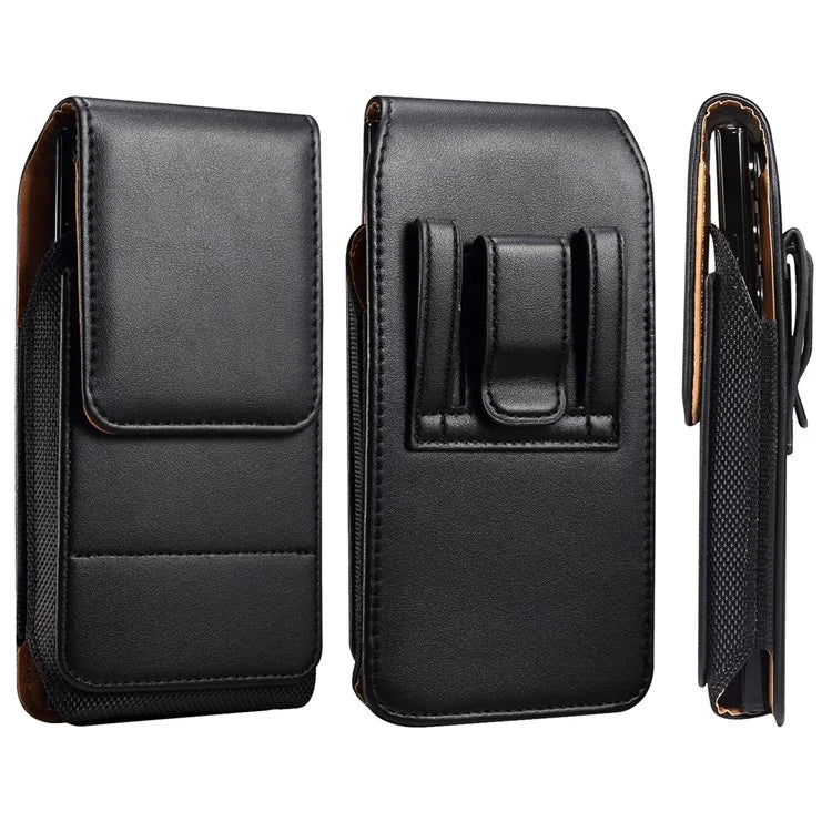 6.2-6.5 inch PU Leather Phone Bag Waist Belt Hanging Phone Holster with Card Slot (Vertical Type)