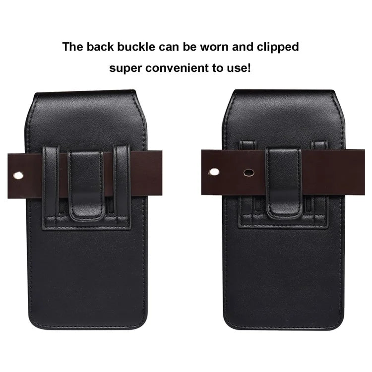 6.2-6.5 inch PU Leather Phone Bag Waist Belt Hanging Phone Holster with Card Slot (Vertical Type)