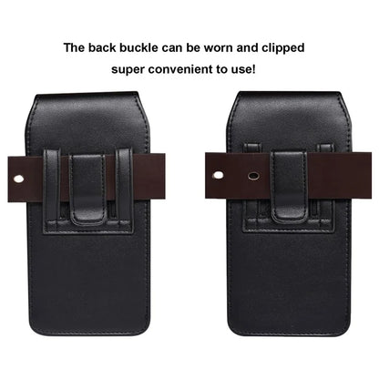 6.2-6.5 inch PU Leather Phone Bag Waist Belt Hanging Phone Holster with Card Slot (Vertical Type)