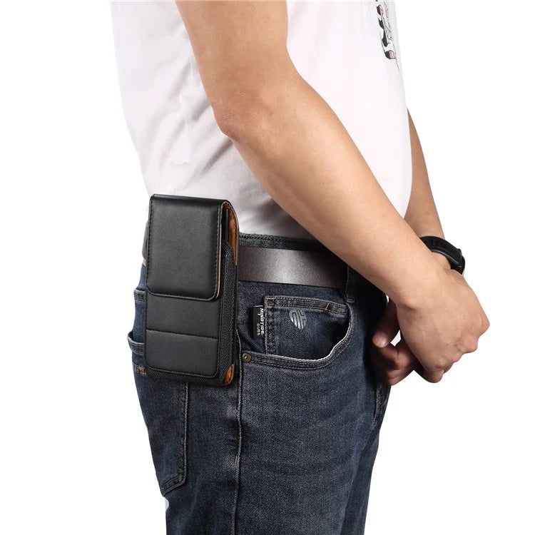 6.2-6.5 inch PU Leather Phone Bag Waist Belt Hanging Phone Holster with Card Slot (Vertical Type)