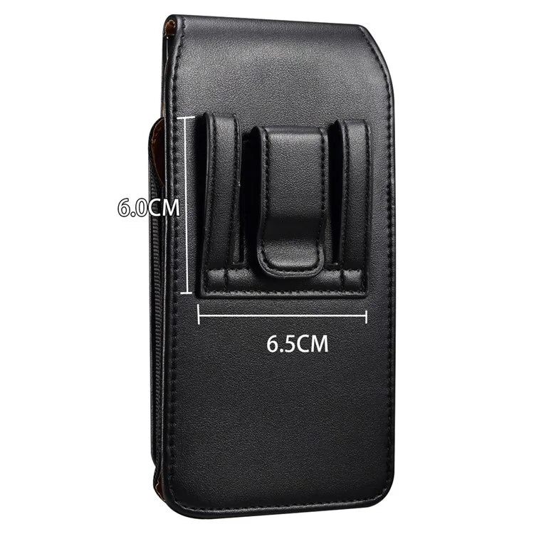 6.2-6.5 inch PU Leather Phone Bag Waist Belt Hanging Phone Holster with Card Slot (Vertical Type)