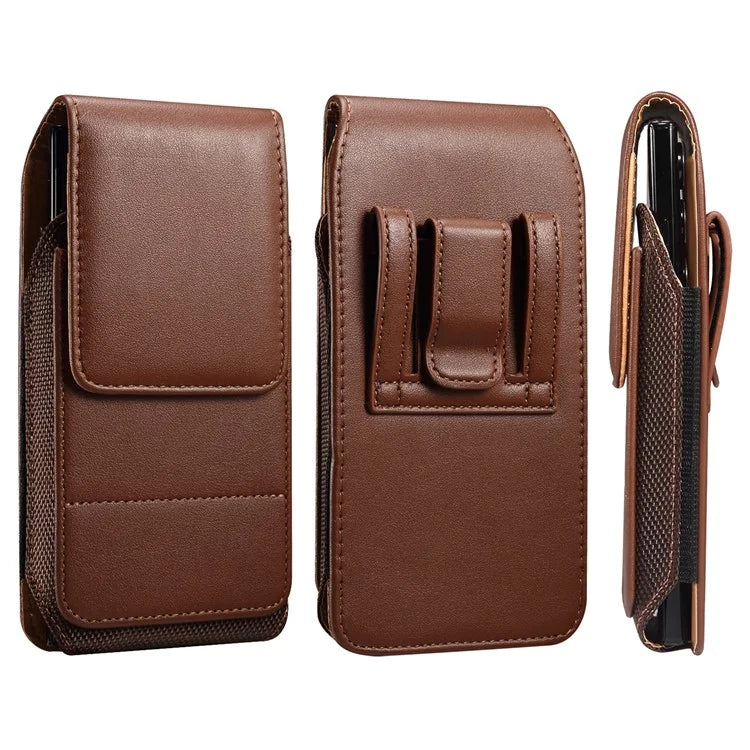 6.2-6.5 inch PU Leather Phone Bag Waist Belt Hanging Phone Holster with Card Slot (Vertical Type)